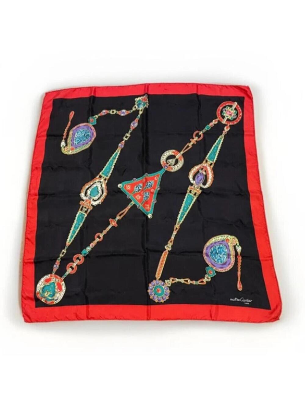 Vintage Must de Cartier Silk Scarf Jewels 32" Made France